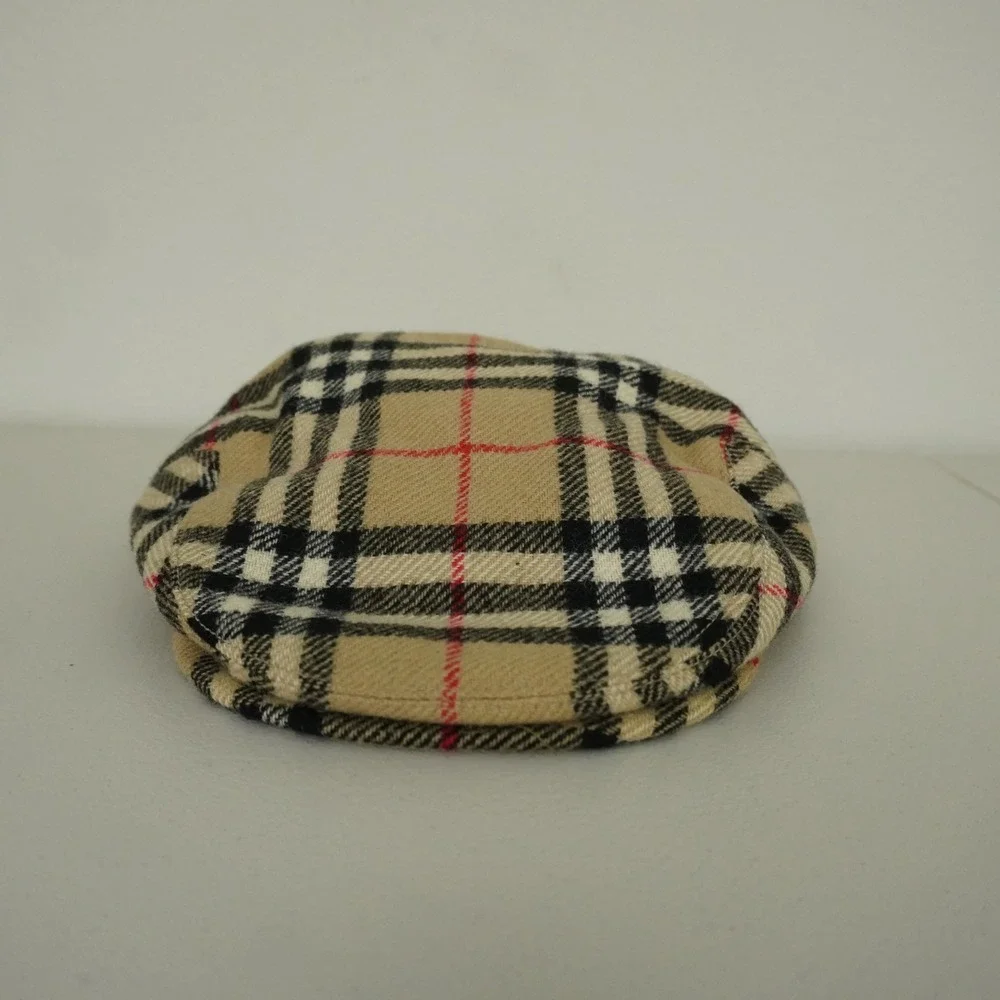 Burberrys Flat Cap Mens 7 5/8 Tan Nova Check Wool Vintage Hat
